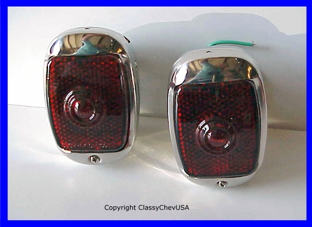 1940-53 Chevrolet Truck Tail Light Assembly - Stainless Steel - Red Glass Lens - PAIR
