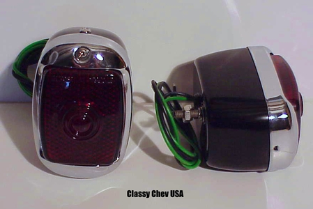 1940-53 Chevrolet Truck Tail Light Assembly - Black Casing - Red Glass Lens - PAIR