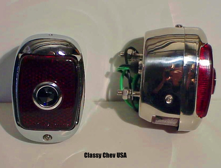 1940-1953 Chevrolet Truck Tail Light Assembly - Chrome Case w/ Red Glass & Blue Jeweled Dot Lens