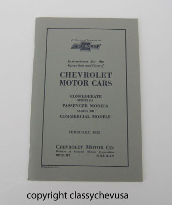 1932 Chevrolet Motor Cars Owner / Shop Manual