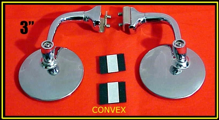 CONVEX 3" Short Arm Peep Mirrors - Stainless Steel Hot Rod - PAIR
