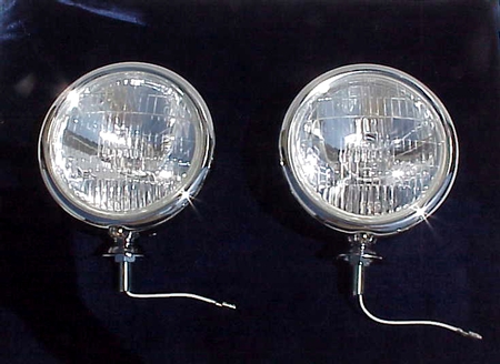 1947-1955 Chevy Truck 1939-1948 CLEAR 6 volt 5" Chrome Fog or Driving Lights Pr