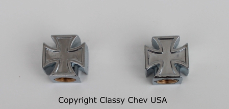 Maltese Cross Chromed Valve Stem Caps Rat Hot Rod 2 PC