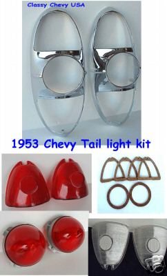 1953 Chevrolet Car Chrome Tail Lights and Bezels Kit - 16 ... 1953 chevy tail light wiring 