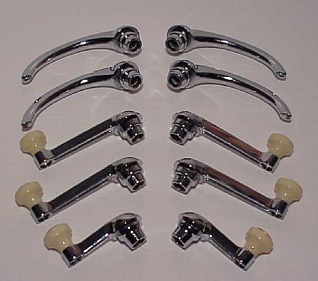 1942-48 Chevrolet Car Window Cranks, Handles, & Escutcheons for 4 Door - 10 Pieces